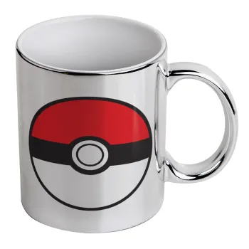 Pokemon ball, Mug ceramic, silver mirror, 330ml