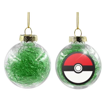Pokemon ball, Transparent Christmas tree ball ornament with green filling 8cm