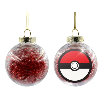 Pokemon ball, Στολίδι Χριστουγεννιάτικη μπάλα δένδρου διάφανη με κόκκινο γέμισμα 8cm