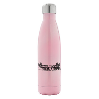 Milk, Naps, Rock N Roll, Metal mug thermos Pink Iridiscent (Stainless steel), double wall, 500ml
