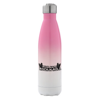 Milk, Naps, Rock N Roll, Metal mug thermos Pink/White (Stainless steel), double wall, 500ml