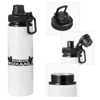 Milk, Naps, Rock N Roll, Metal water bottle with safety cap, aluminum 850ml