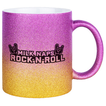 Milk, Naps, Rock N Roll, Κούπα Χρυσή/Ροζ Glitter, κεραμική, 330ml