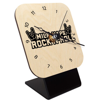 Milk, Naps, Rock N Roll, Επιτραπέζιο ρολόι σε φυσικό ξύλο (10cm)