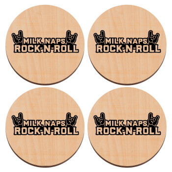 Milk, Naps, Rock N Roll, ΣΕΤ x4 Σουβέρ ξύλινα στρογγυλά plywood (9cm)