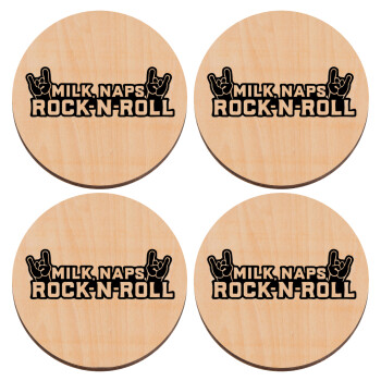 Milk, Naps, Rock N Roll, ΣΕΤ x4 Σουβέρ ξύλινα στρογγυλά plywood (9cm)