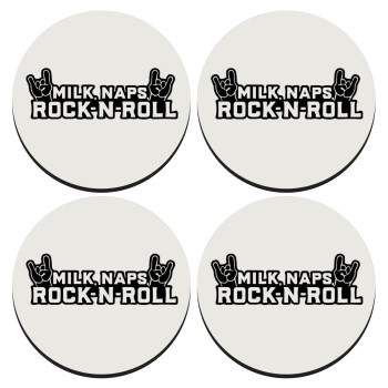 Milk, Naps, Rock N Roll, ΣΕΤ 4 Σουβέρ ξύλινα στρογγυλά (9cm)