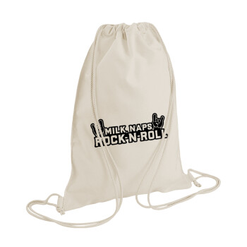 Milk, Naps, Rock N Roll, Τσάντα πλάτης πουγκί GYMBAG natural (28x40cm)