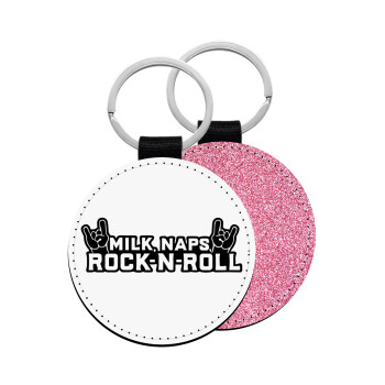 Milk, Naps, Rock N Roll, Μπρελόκ Δερματίνη, στρογγυλό ΡΟΖ (5cm)