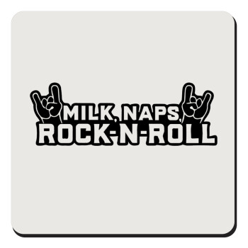 Milk, Naps, Rock N Roll, Τετράγωνο μαγνητάκι ξύλινο 9x9cm