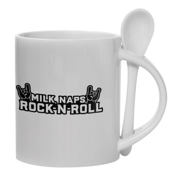 Milk, Naps, Rock N Roll, Κούπα, κεραμική με κουταλάκι, 330ml (1 τεμάχιο)