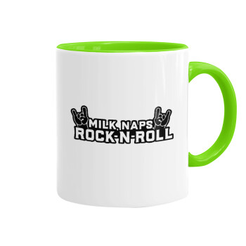 Milk, Naps, Rock N Roll, Mug colored light green, ceramic, 330ml