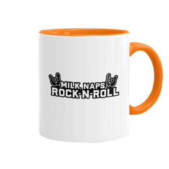 Milk, Naps, Rock N Roll, Mug colored orange, ceramic, 330ml