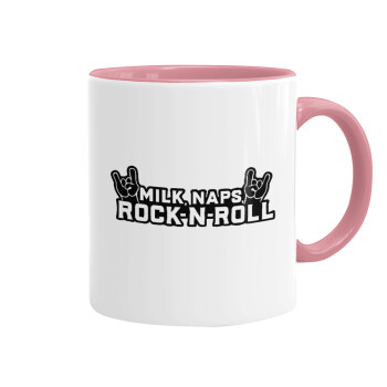 Milk, Naps, Rock N Roll, Mug colored pink, ceramic, 330ml