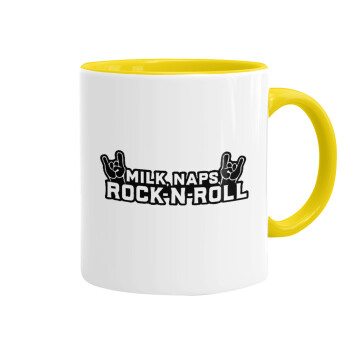 Milk, Naps, Rock N Roll, Mug colored yellow, ceramic, 330ml
