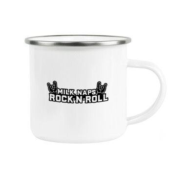 Milk, Naps, Rock N Roll, Metallic enamel cup white 360ml