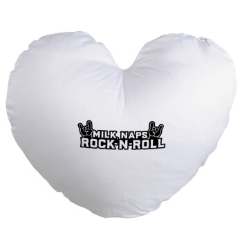 Milk, Naps, Rock N Roll, Μαξιλάρι καναπέ καρδιά 40x40cm περιέχεται το  γέμισμα