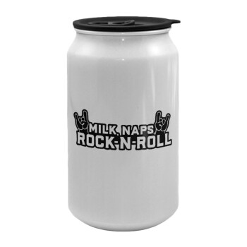 Milk, Naps, Rock N Roll, Κούπα ταξιδιού μεταλλική με καπάκι (tin-can) 500ml