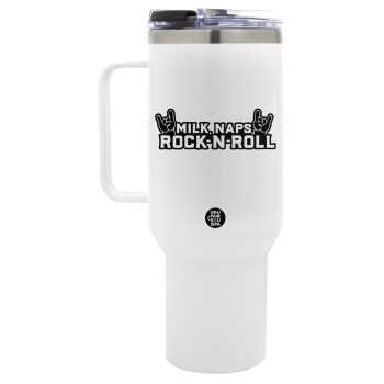 Milk, Naps, Rock N Roll, Mega Stainless steel Tumbler with lid, double wall 1,2L