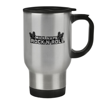 Milk, Naps, Rock N Roll, Stainless steel travel mug with lid, double wall 450ml