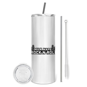 Milk, Naps, Rock N Roll, Tumbler stainless steel 600ml, with metal straw & cleaning brush