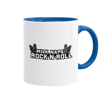 Milk, Naps, Rock N Roll, Κούπα χρωματιστή μπλε, κεραμική, 330ml