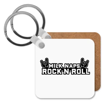 Milk, Naps, Rock N Roll, Μπρελόκ Ξύλινο τετράγωνο MDF