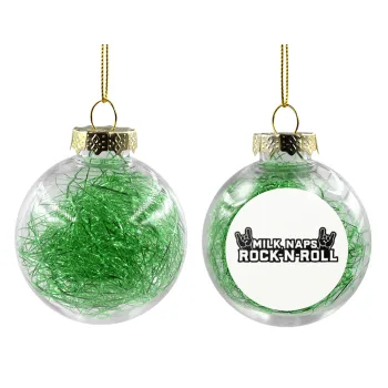 Milk, Naps, Rock N Roll, Transparent Christmas tree ball ornament with green filling 8cm