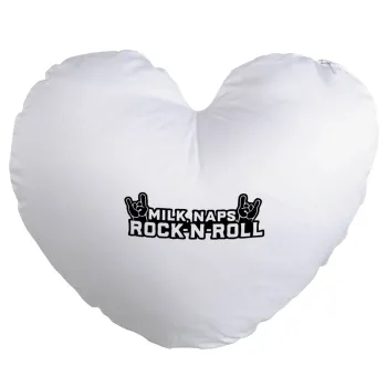 Milk, Naps, Rock N Roll, Μαξιλάρι καναπέ καρδιά 40x40cm περιέχεται το  γέμισμα