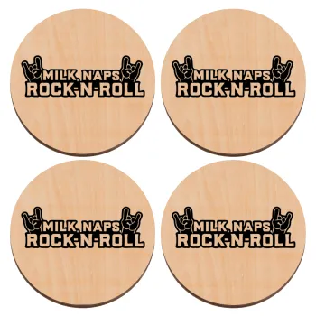 Milk, Naps, Rock N Roll, ΣΕΤ x4 Σουβέρ ξύλινα στρογγυλά plywood (9cm)