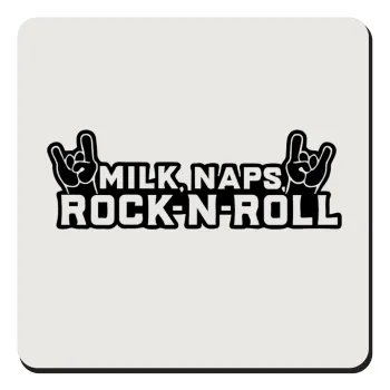 Milk, Naps, Rock N Roll, Τετράγωνο μαγνητάκι ξύλινο 9x9cm