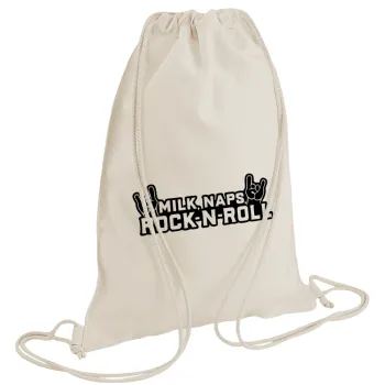 Milk, Naps, Rock N Roll, Τσάντα πλάτης πουγκί GYMBAG natural (28x40cm)