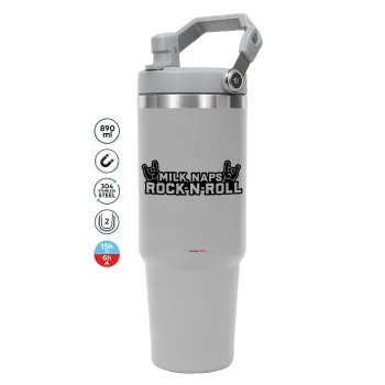 Milk, Naps, Rock N Roll, GREY color, 890ml (30oz) stainless Steel Tumbler with Handle