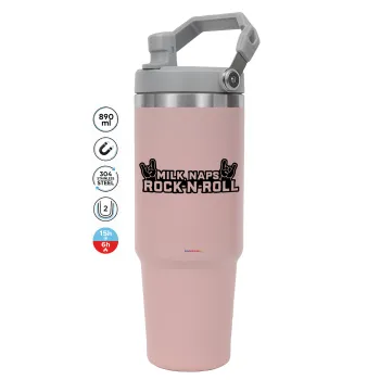 Milk, Naps, Rock N Roll, Pink color, 890ml (30oz) stainless Steel Tumbler with Handle