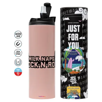 Milk, Naps, Rock N Roll, Tumbler stainless steel PINK 600ml