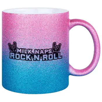 Milk, Naps, Rock N Roll, Κούπα Χρυσή/Μπλε Glitter, κεραμική, 330ml