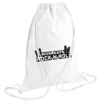 Milk, Naps, Rock N Roll, Backpack pouch GYMBAG white (28x40cm)