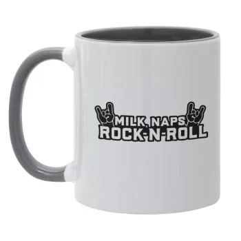 Milk, Naps, Rock N Roll, Κούπα χρωματιστή γκρι, κεραμική, 330ml