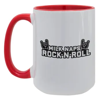 Milk, Naps, Rock N Roll, Κούπα Mega 15oz, κεραμική Κόκκινη, 450ml