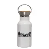 Metallic thermos (Stainless steel) White with wooden lid (bamboo), double-walled, 350ml