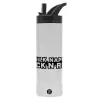 Metallic thermos bottle with straw & handle, stainless steel (Stainless steel 304), double-walled, 600ml.
