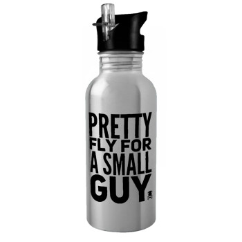 Pretty fly for a small guy, Water bottle Silver with straw, stainless steel 600ml
