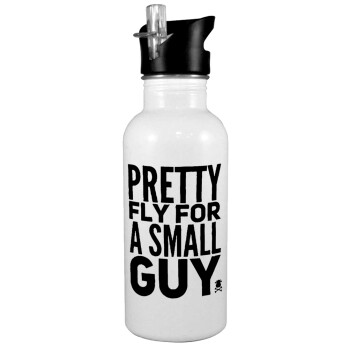 Pretty fly for a small guy, White water bottle with straw, stainless steel 600ml