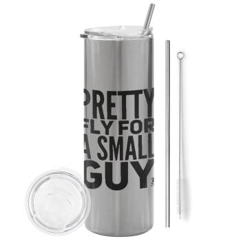Pretty fly for a small guy, Tumbler stainless steel Silver 600ml, with metal straw & cleaning brush