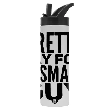 Pretty fly for a small guy, Metallic thermos bottle with straw & handle, stainless steel (Stainless steel 304), double-walled, 600ml.