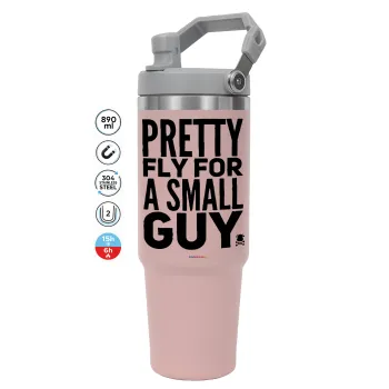Pretty fly for a small guy, Pink color, 890ml (30oz) stainless Steel Tumbler with Handle
