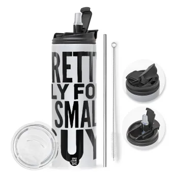 Pretty fly for a small guy, Travel Tumbler θερμό με διπλό καπάκι, μεταλλικό καλαμάκι και βούρτσα καθαρισμού (Ανωξείδωτο 304 Food grade, BPA free, 600ml)