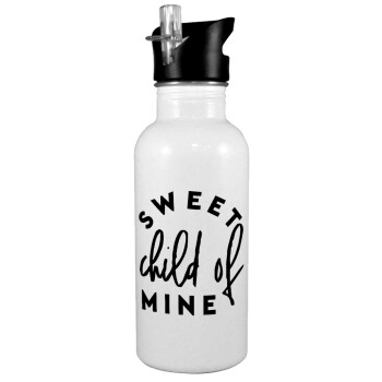 Sweet child of mine!, White water bottle with straw, stainless steel 600ml