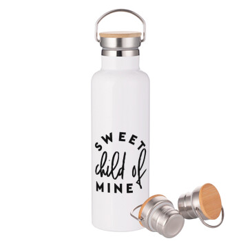 Sweet child of mine!, Stainless steel White with wooden lid (bamboo), double wall, 750ml