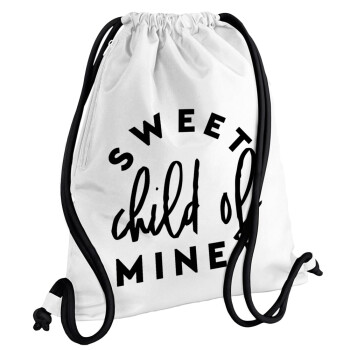 Sweet child of mine!, Backpack pouch GYMBAG white, with pocket (40x48cm) & thick cords